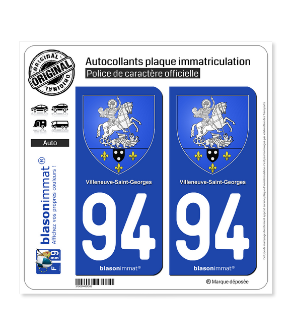 94 Villeneuve-Saint-Georges - Armoiries | Autocollant plaque immatriculation