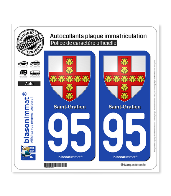 95 Saint-Gratien - Armoiries | Autocollant plaque immatriculation