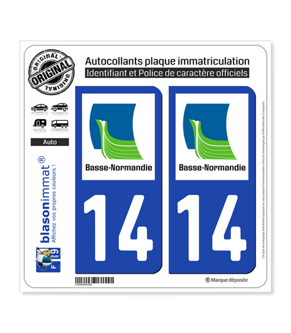 14 Basse-Normandie - LogoType | Autocollant plaque immatriculation