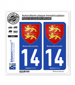 14 Basse-Normandie - Armoiries | Autocollant plaque immatriculation