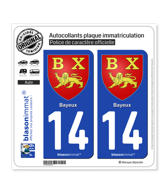 14 Bayeux - Armoiries | Autocollant plaque immatriculation