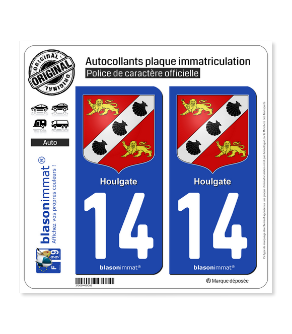 14 Houlgate - Armoiries | Autocollant plaque immatriculation