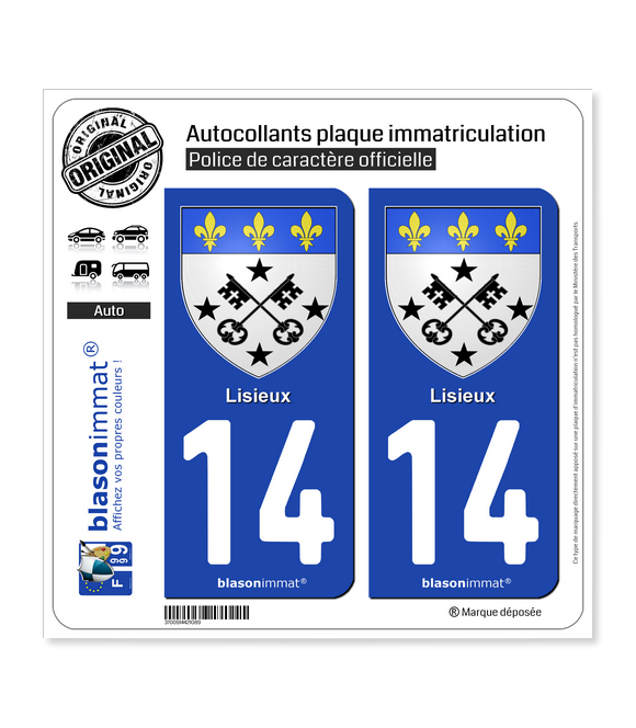 14 Lisieux - Armoiries | Autocollant plaque immatriculation