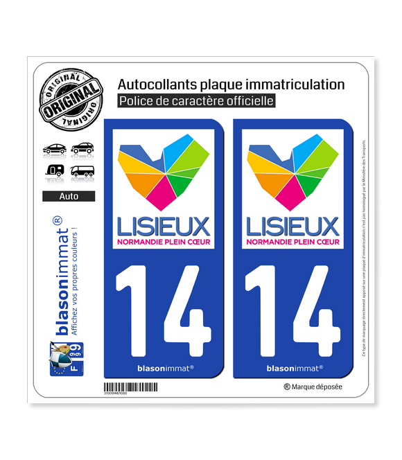 14 Lisieux - Ville | Autocollant plaque immatriculation