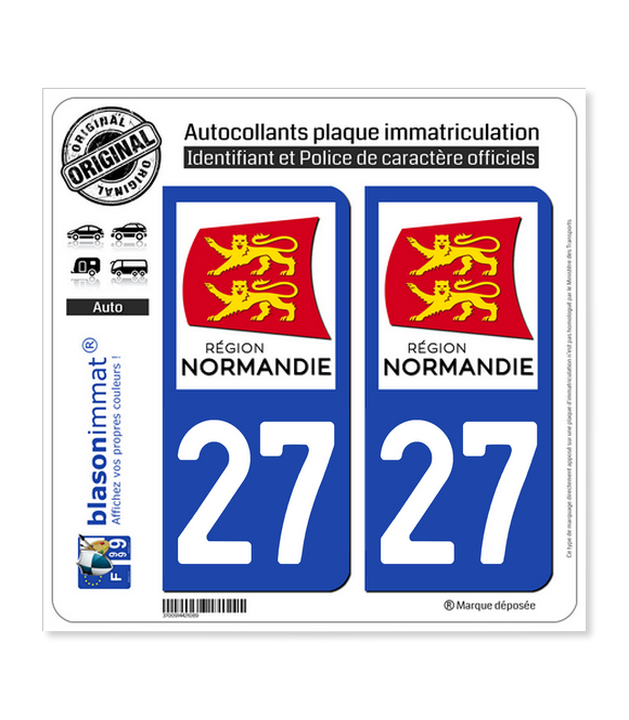 27 Normandie - LogoType | Autocollant plaque immatriculation