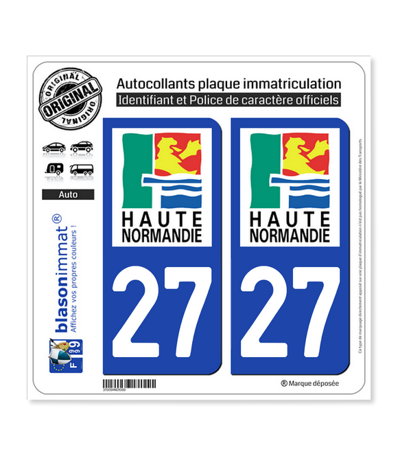 27 Haute-Normandie - LogoType | Autocollant plaque immatriculation