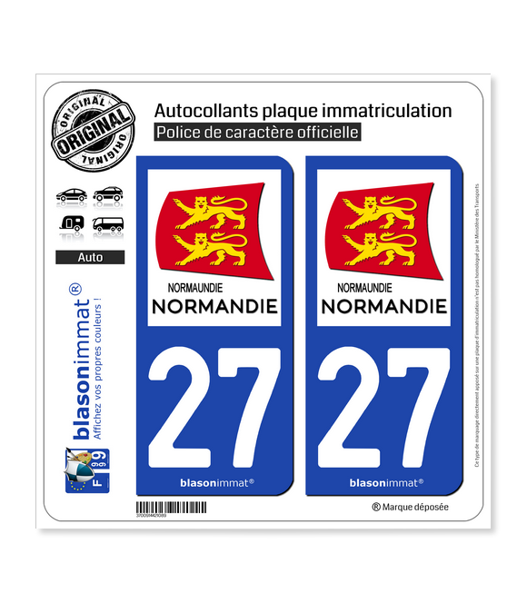 27 Normandie - Région | Autocollant plaque immatriculation