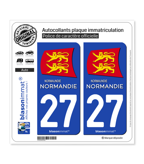 27 Normandie - Région II | Autocollant plaque immatriculation