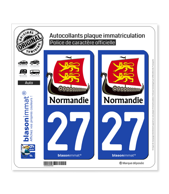 27 Normandie - Drakkar | Autocollant plaque immatriculation