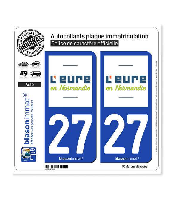 27 Eure - Département | Autocollant plaque immatriculation