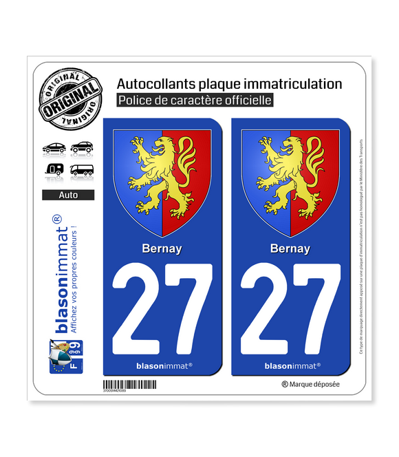 27 Bernay - Armoiries | Autocollant plaque immatriculation