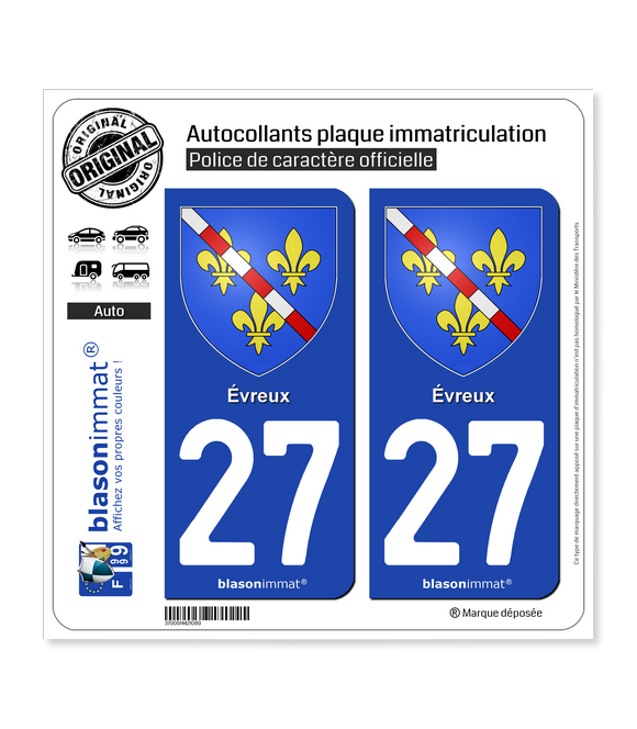 27 Évreux - Armoiries | Autocollant plaque immatriculation