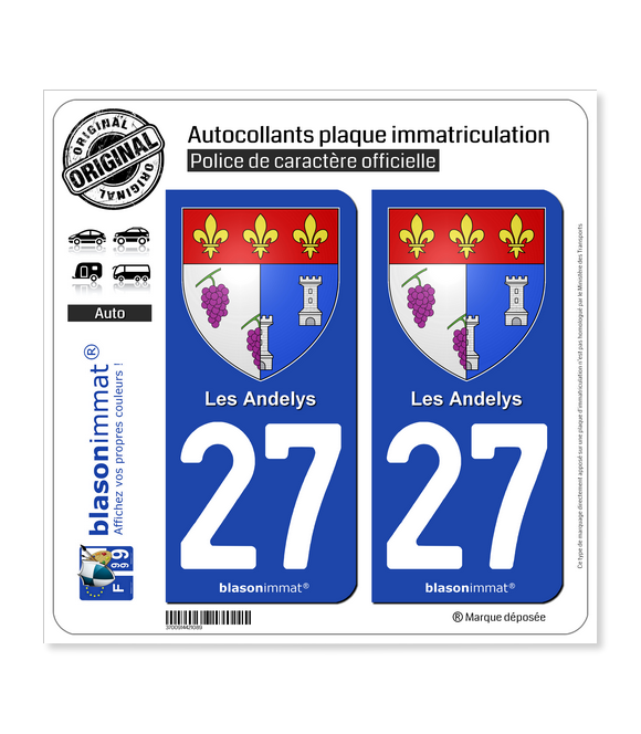 27 Les Andelys - Armoiries | Autocollant plaque immatriculation