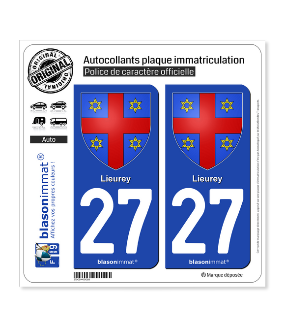 27 Lieurey - Armoiries | Autocollant plaque immatriculation