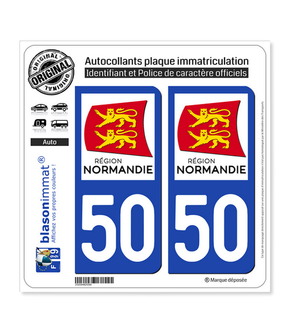 50 Normandie - LogoType | Autocollant plaque immatriculation