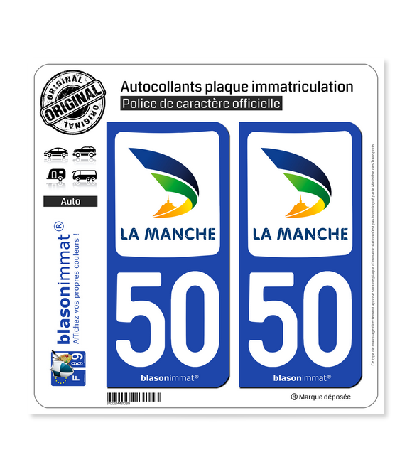 50 Manche - Département | Autocollant plaque immatriculation