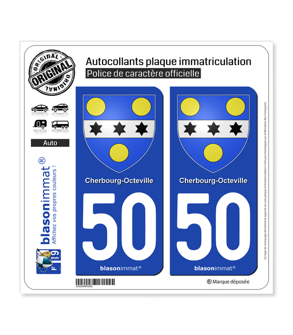 50 Cherbourg-Octeville - Armoiries | Autocollant plaque immatriculation