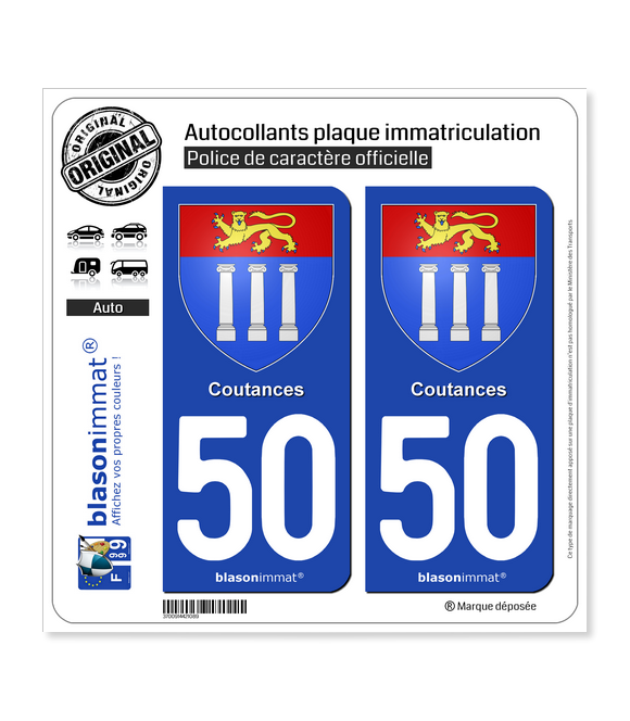 50 Coutances - Armoiries | Autocollant plaque immatriculation
