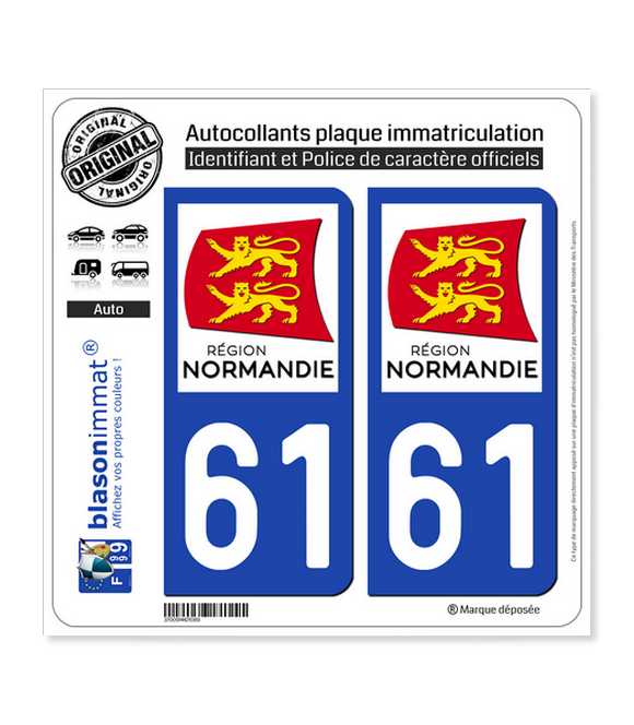 61 Normandie - LogoType | Autocollant plaque immatriculation