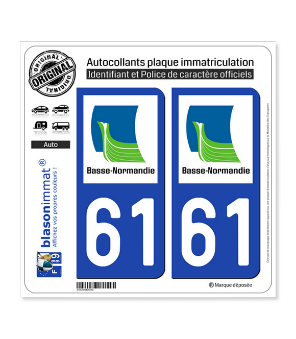 61 Basse-Normandie - LogoType | Autocollant plaque immatriculation