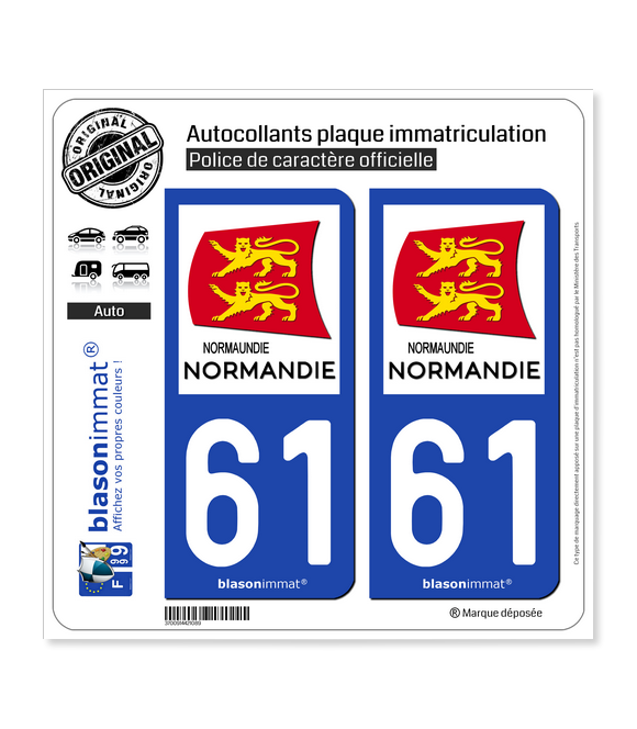 61 Normandie - Région | Autocollant plaque immatriculation