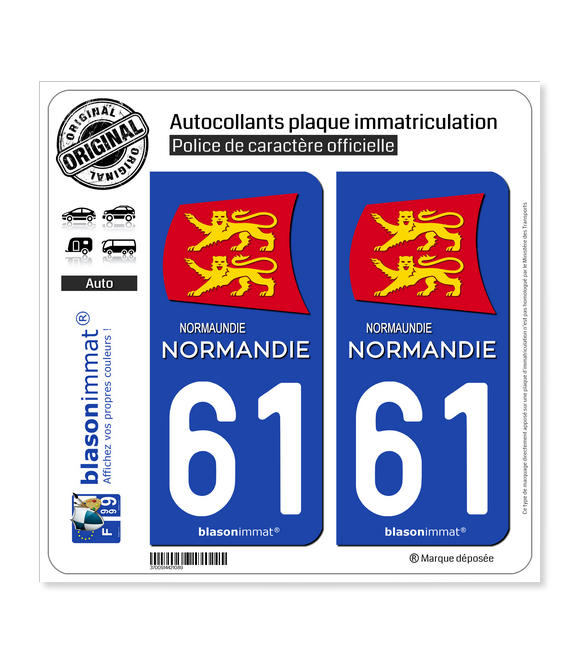 61 Normandie - Région II | Autocollant plaque immatriculation