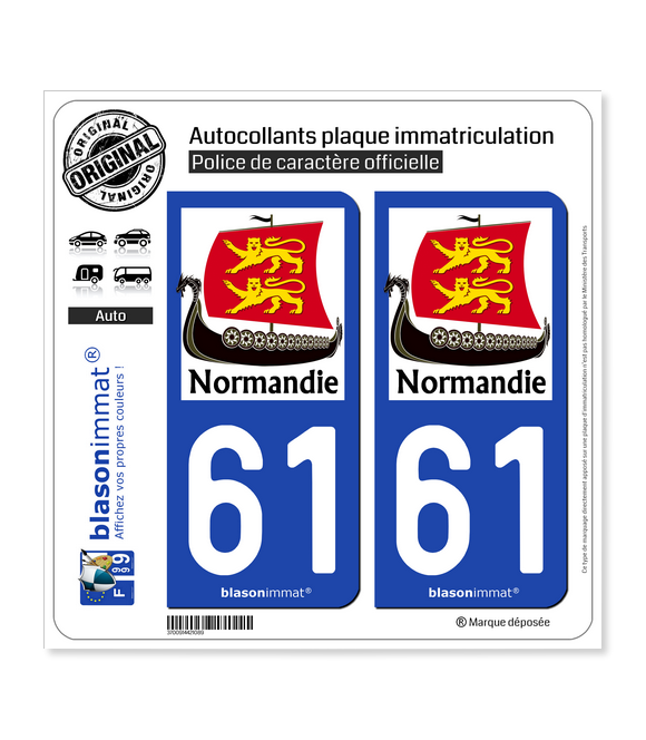 61 Normandie - Drakkar | Autocollant plaque immatriculation