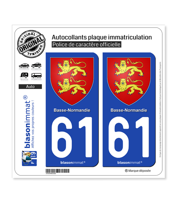 61 Basse-Normandie - Armoiries | Autocollant plaque immatriculation