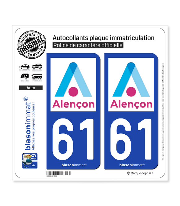 61 Alençon - Ville | Autocollant plaque immatriculation