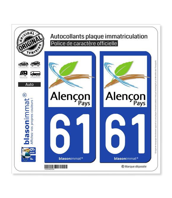 61 Alençon - Pays | Autocollant plaque immatriculation