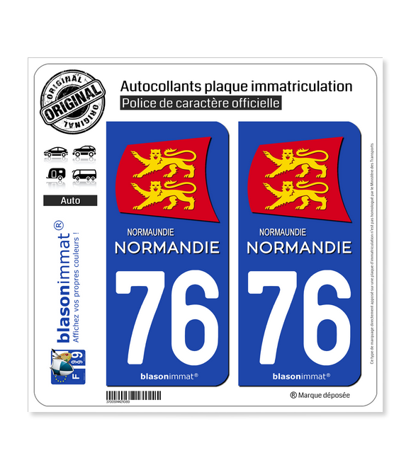 76 Normandie - Région II | Autocollant plaque immatriculation