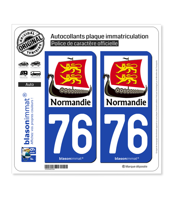 76 Normandie - Drakkar | Autocollant plaque immatriculation