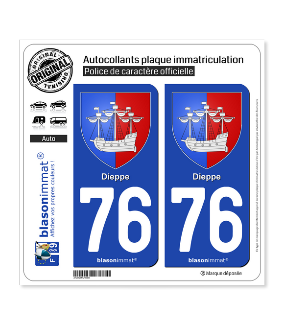 76 Dieppe - Armoiries | Autocollant plaque immatriculation