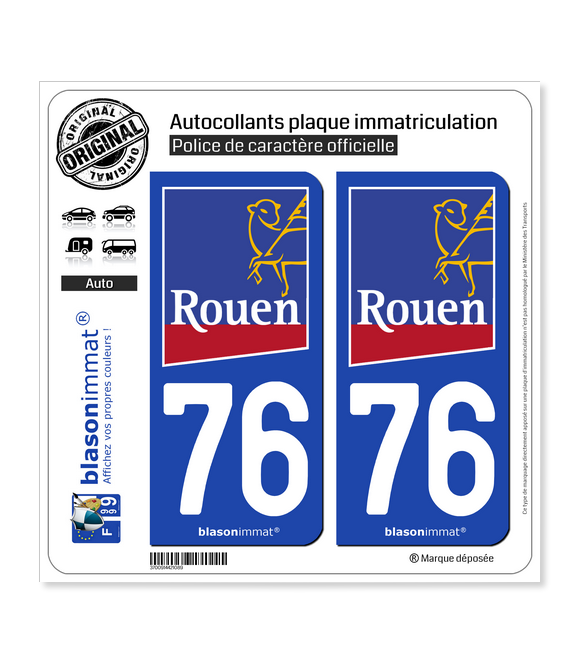 76 Rouen - Ville | Autocollant plaque immatriculation