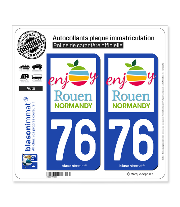 76 Rouen - Tourisme | Autocollant plaque immatriculation