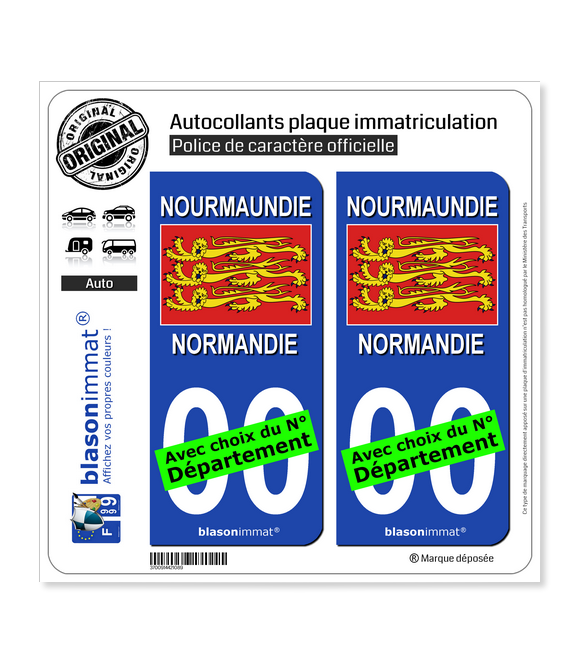 Normandie - Drapeau 3 Léopards | Autocollant plaque immatriculation