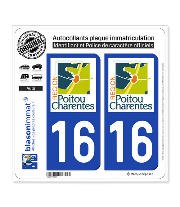 16 Poitou-Charentes - LogoType | Autocollant plaque immatriculation