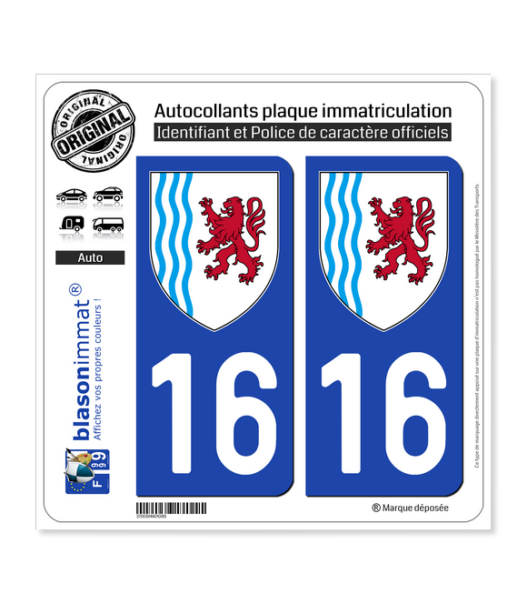 16 Nouvelle-Aquitaine - LogoType | Autocollant plaque immatriculation