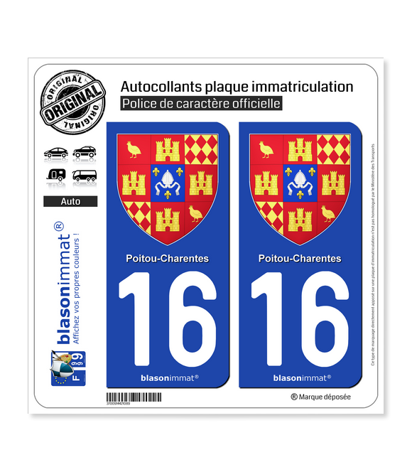 16 Poitou-Charentes - Armoiries II | Autocollant plaque immatriculation