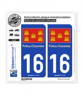 16 Poitou-Charentes - Drapeau | Autocollant plaque immatriculation