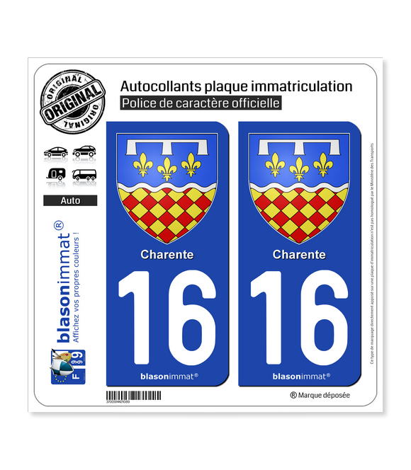 16 Charente - Armoiries | Autocollant plaque immatriculation