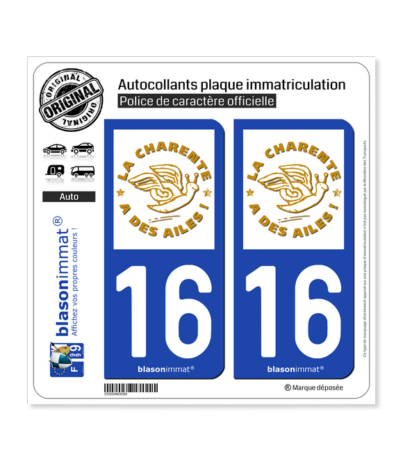 16 Charente - Label | Autocollant plaque immatriculation