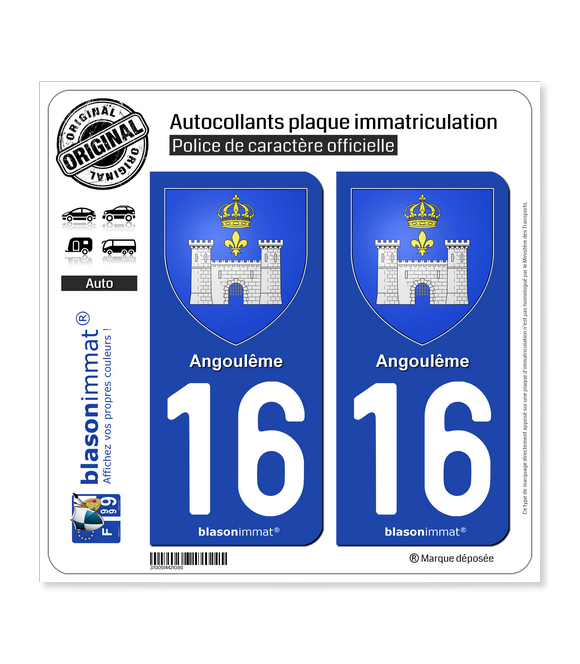 16 Angoulême - Armoiries | Autocollant plaque immatriculation