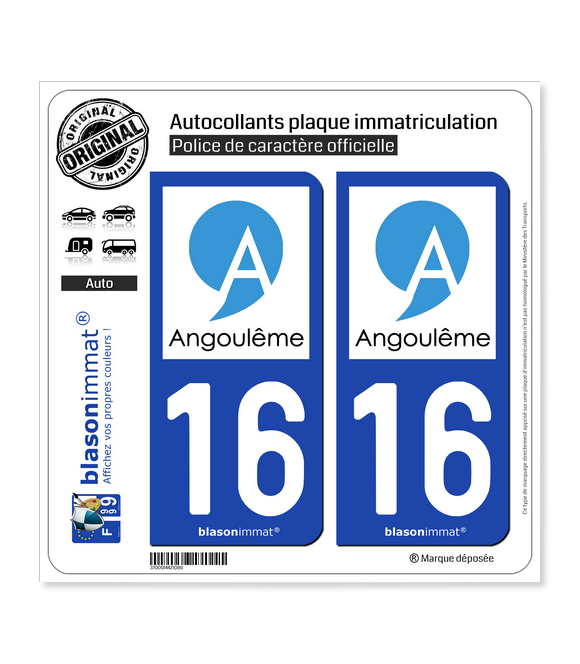 16 Angoulême - Ville | Autocollant plaque immatriculation