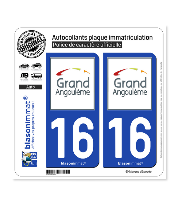 16 Angoulême - Agglo | Autocollant plaque immatriculation