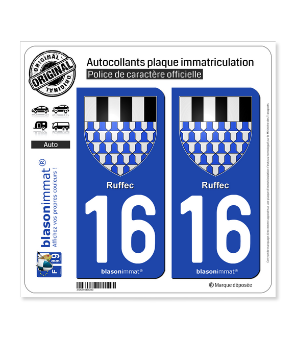 16 Ruffec - Armoiries | Autocollant plaque immatriculation