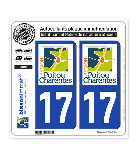 17 Poitou-Charentes - LogoType | Autocollant plaque immatriculation