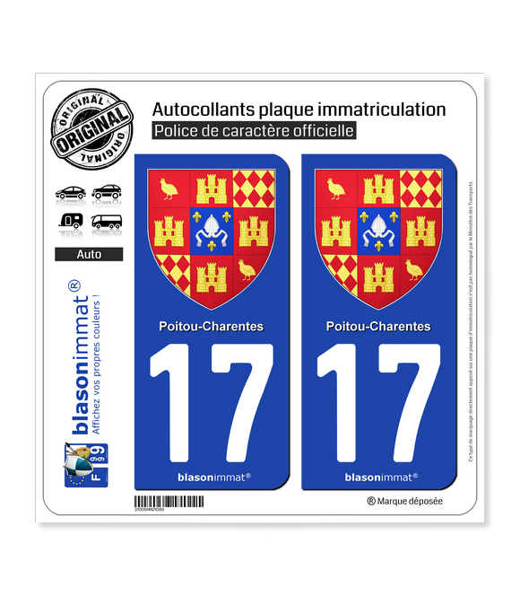 17 Poitou-Charentes - Armoiries II | Autocollant plaque immatriculation