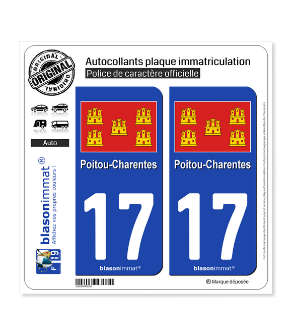 17 Poitou-Charentes - Drapeau | Autocollant plaque immatriculation