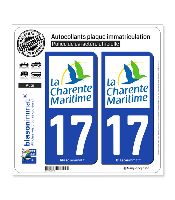 17 Charente-Maritime - Département | Autocollant plaque immatriculation